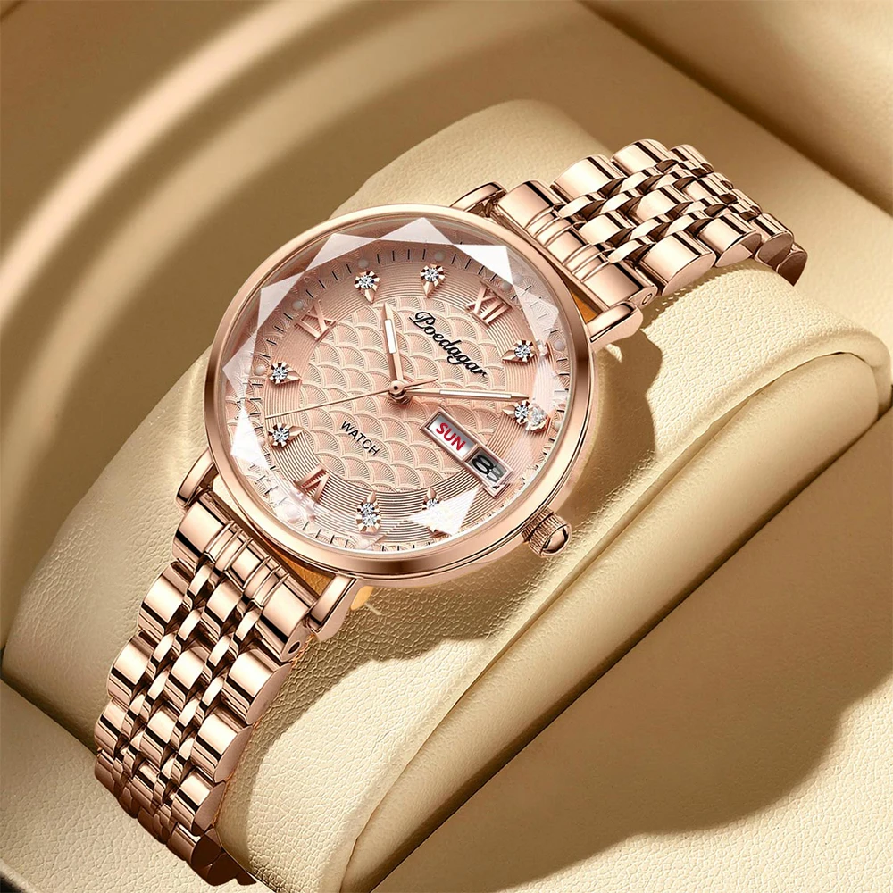 Hi-vin POEDAGAR Elegant Women's Rose Gold Stainless Steel Quartz Watch