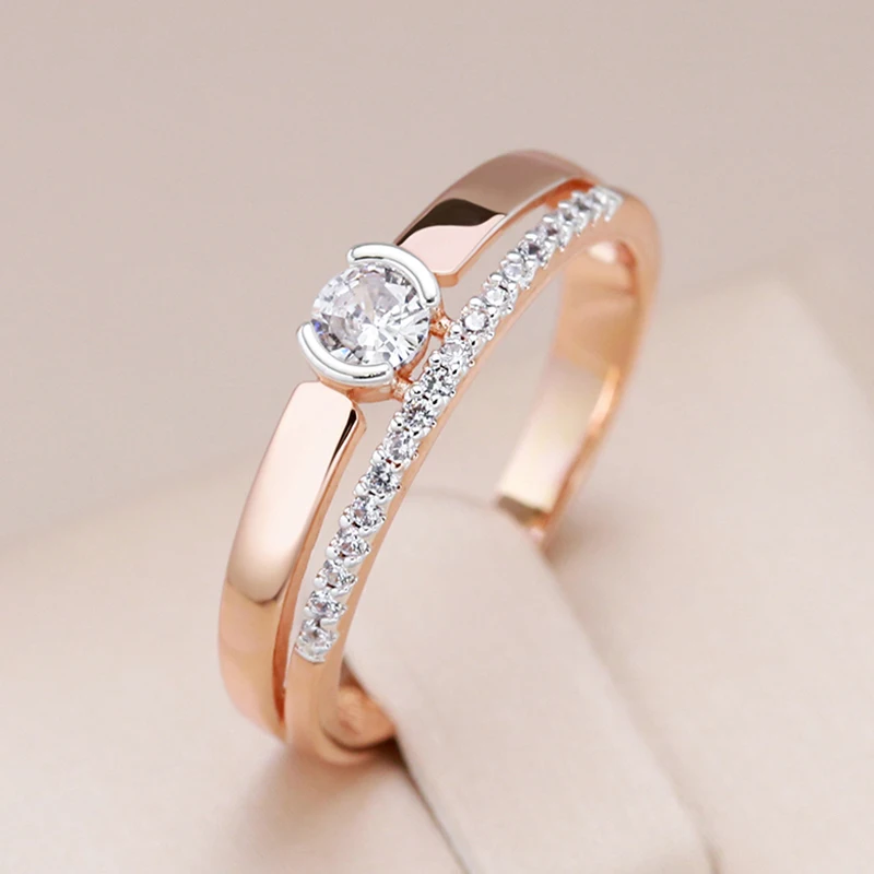 Hi-vin 585 Rose Gold Solitaire Zircon Engagement Ring