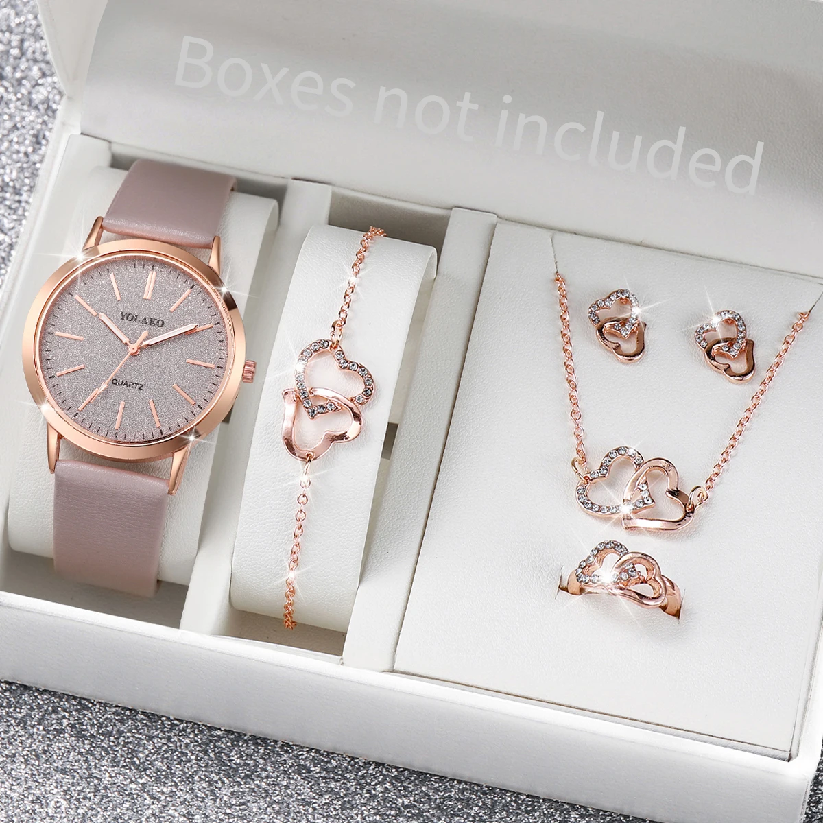 Hi-vin Elegant 6-Piece Women's Leather Strap Quartz Watch