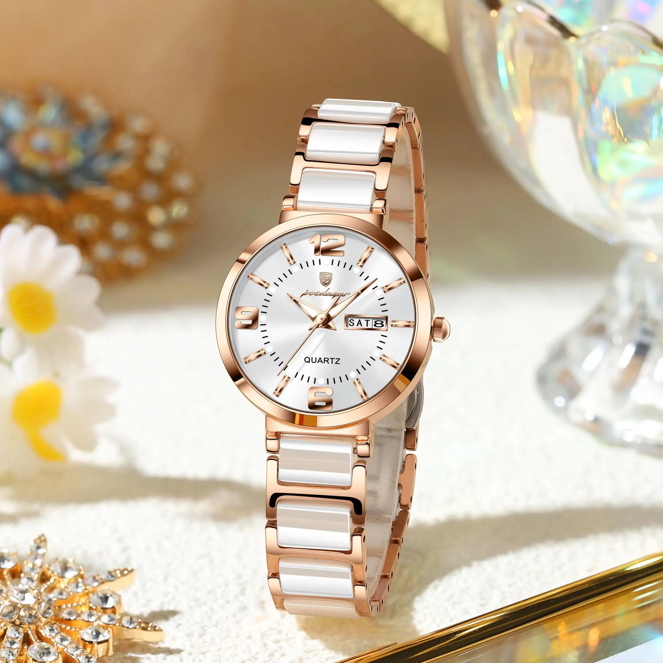Hi-vin POEDAGAR 507 Women's Ceramic & Rose Gold Quartz Watch