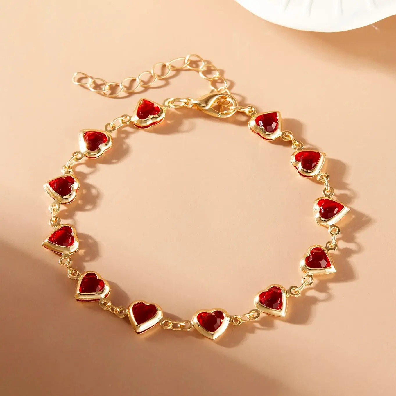 Hi-vin Romantic Red Crystal Heart Link Bracelet for Women