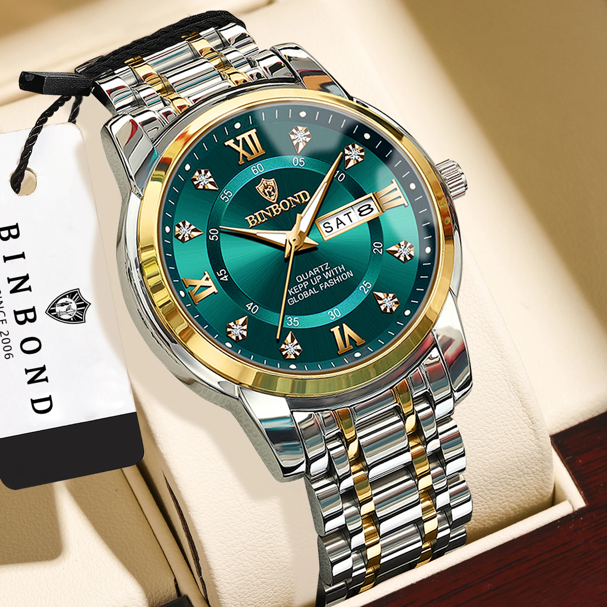 Hi-vin BINBOND Luxury Men's Two-Tone Quartz Watch