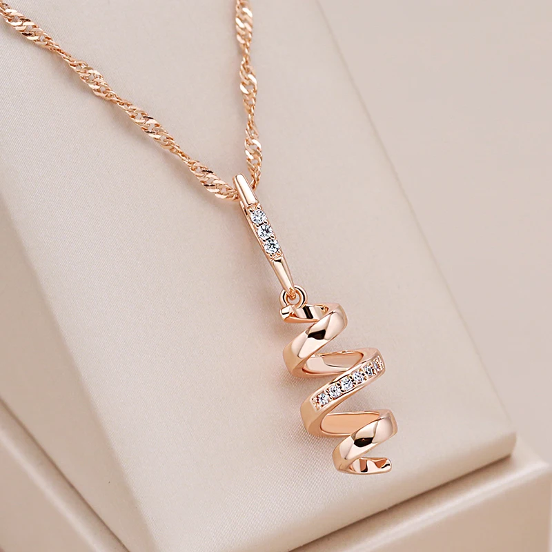 Hi-vin Kinel 585 Rose Gold Rotating Geometric Pendant Necklace