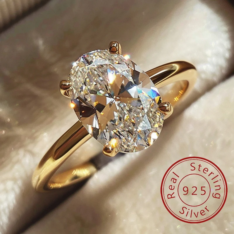 Hi-vin Luxurious Oval Cut Solitaire Statement Ring for Women |