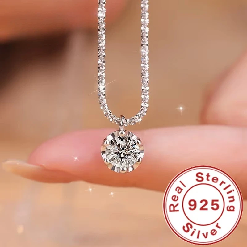 Hi-vin Brilliant Solitaire Pendant & Textured Chain Necklace