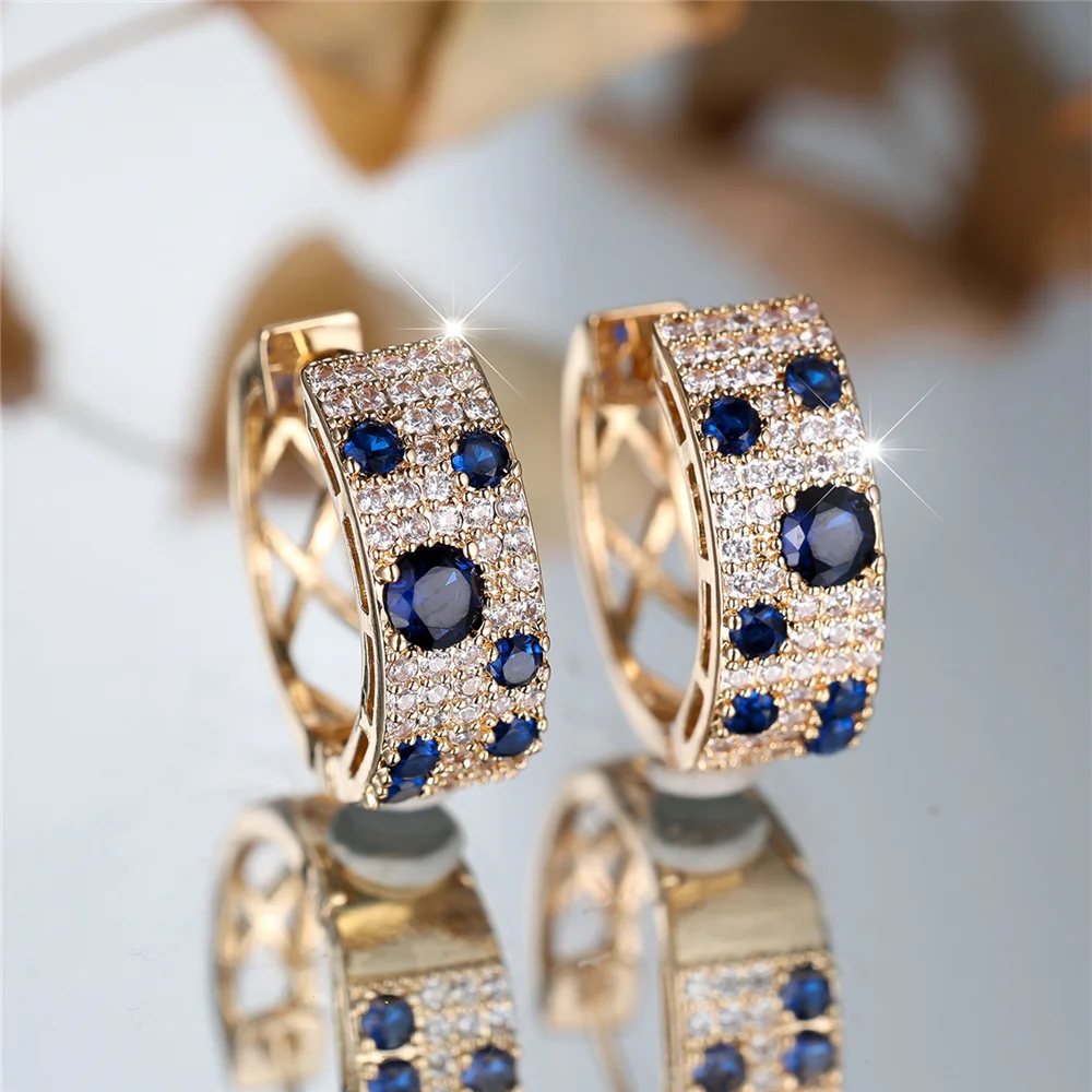 Hi-vin Blue and White Zircon Geometric Hoop Earrings for Women