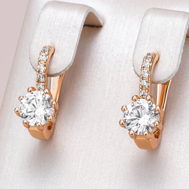 Hi-vin 585 Rose Gold Shiny Zircon Drop Earrings