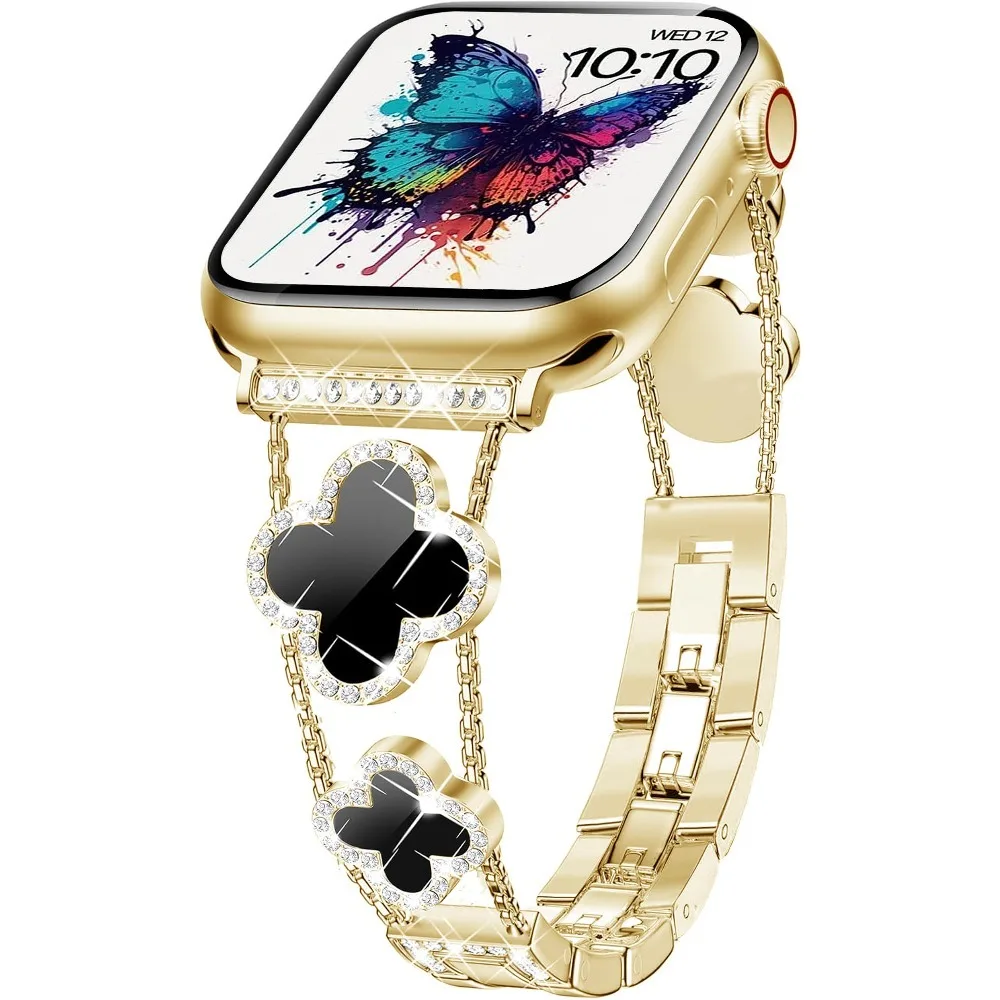 Hi-vin Luxury Clover Charm Crystal Smart Watch Strap