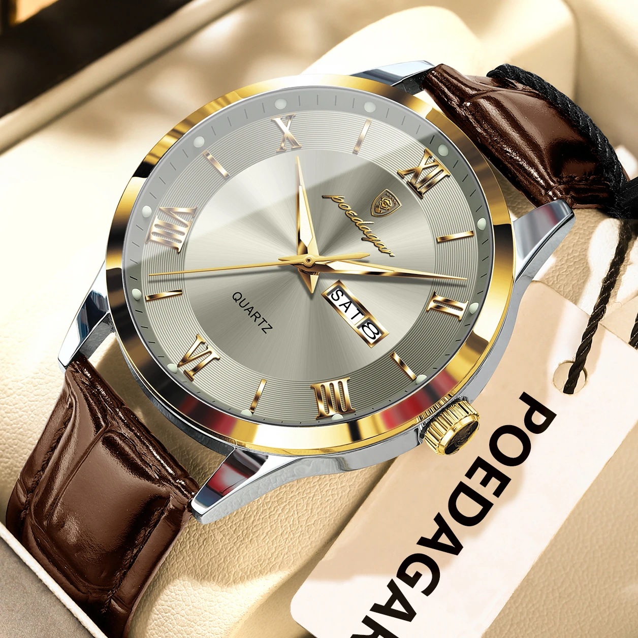 Hi-vin POEDAGAR Classic Men's Leather Quartz Watch